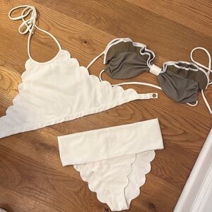 Marysia Scalloped White Bikini Set, 2 top options! 3 pieces included.
